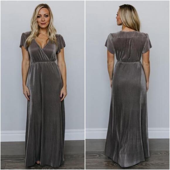 NWT Baltic Born Pewter Pleated Athena Maxi Dress - Picture 1 of 7